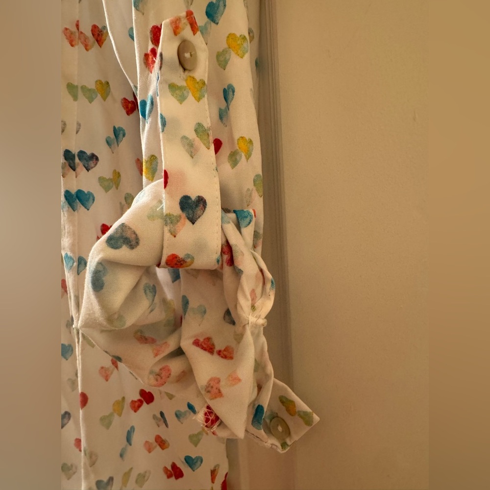 NWT Jane and Delancey Multicolor Heart Print Button Down Shirt Valentine’s Day - Picture 9 of 14